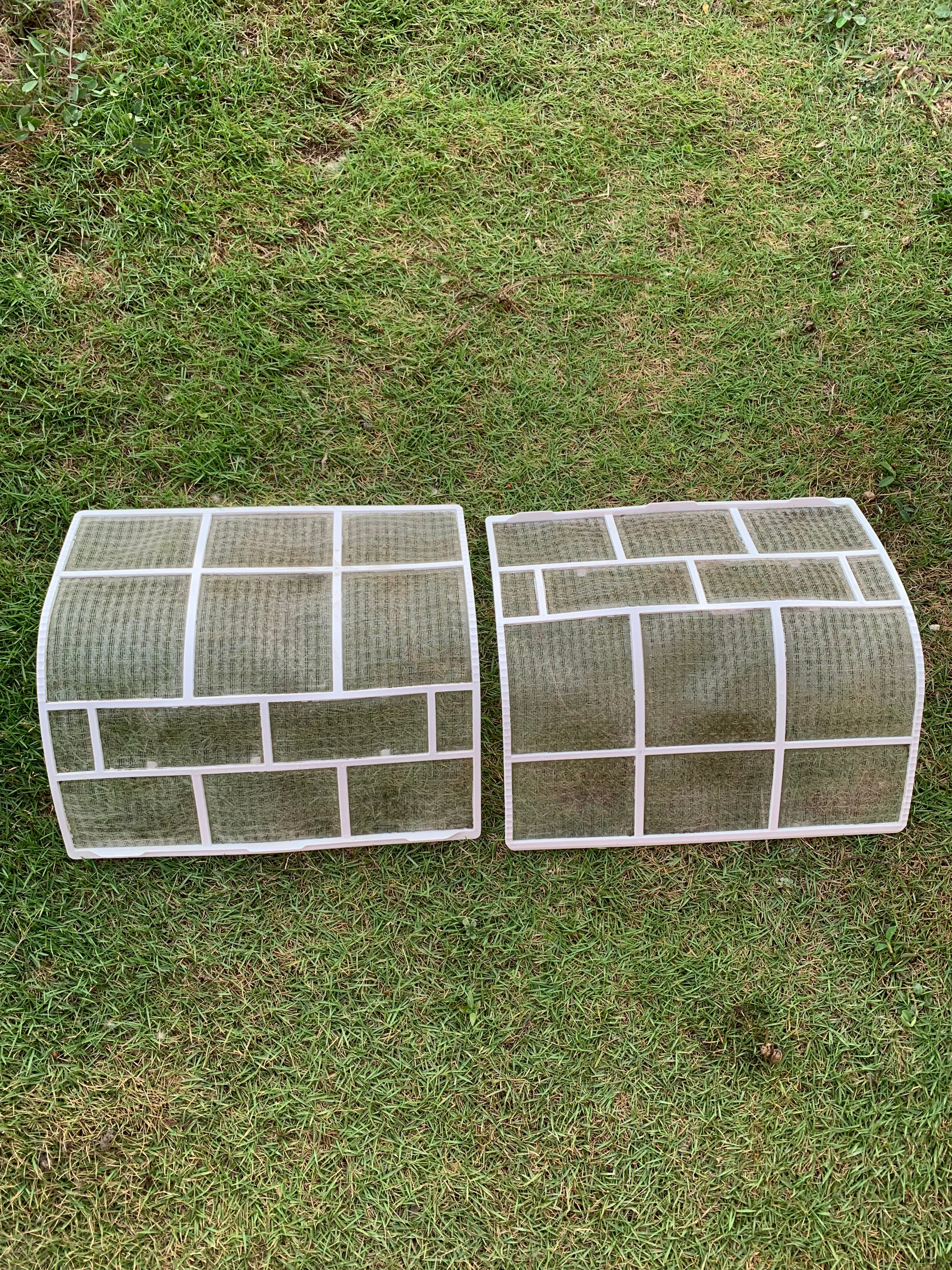 Cleaned air filters laid out to dry